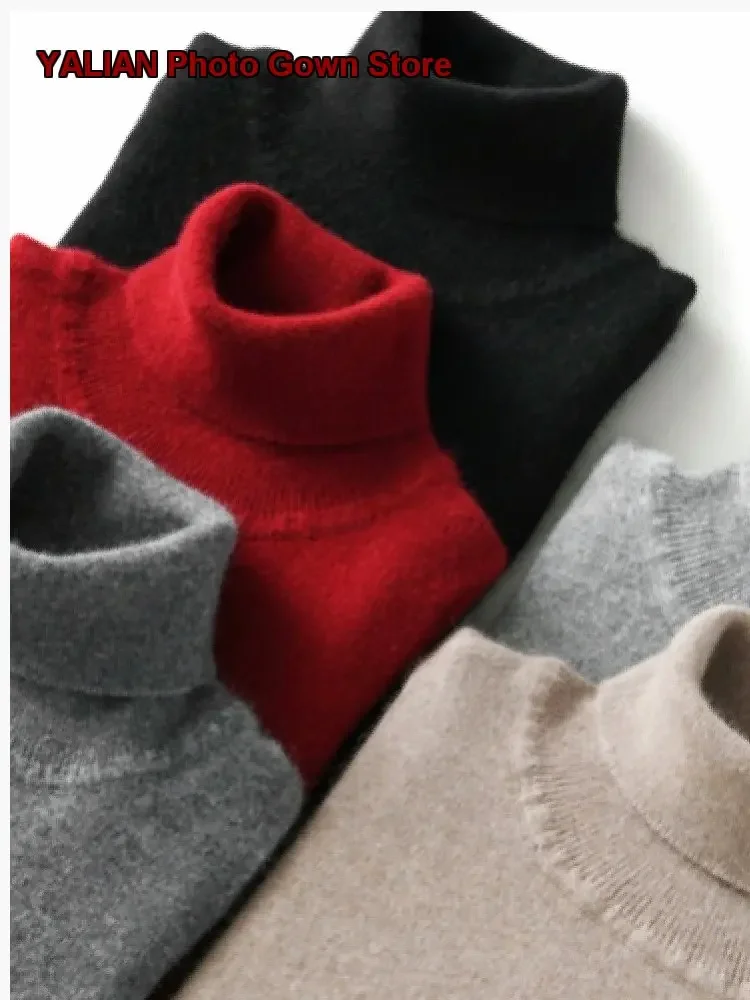 Kids Turtleneck Sweater Boys Girls Autumn Winter Goat Cashmere Pullover Long Sleeves Thickened High Neck
