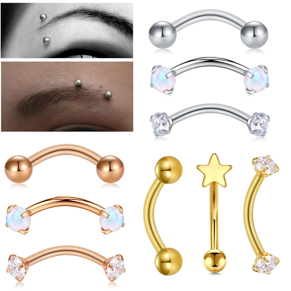 3Pcs Eyebrow Rings Curved Barbell Belly Lip Rings Cartilage Rook Daith Earring Tragus Helix Eyebrow Piercing Jewelry 16G 8/10mm