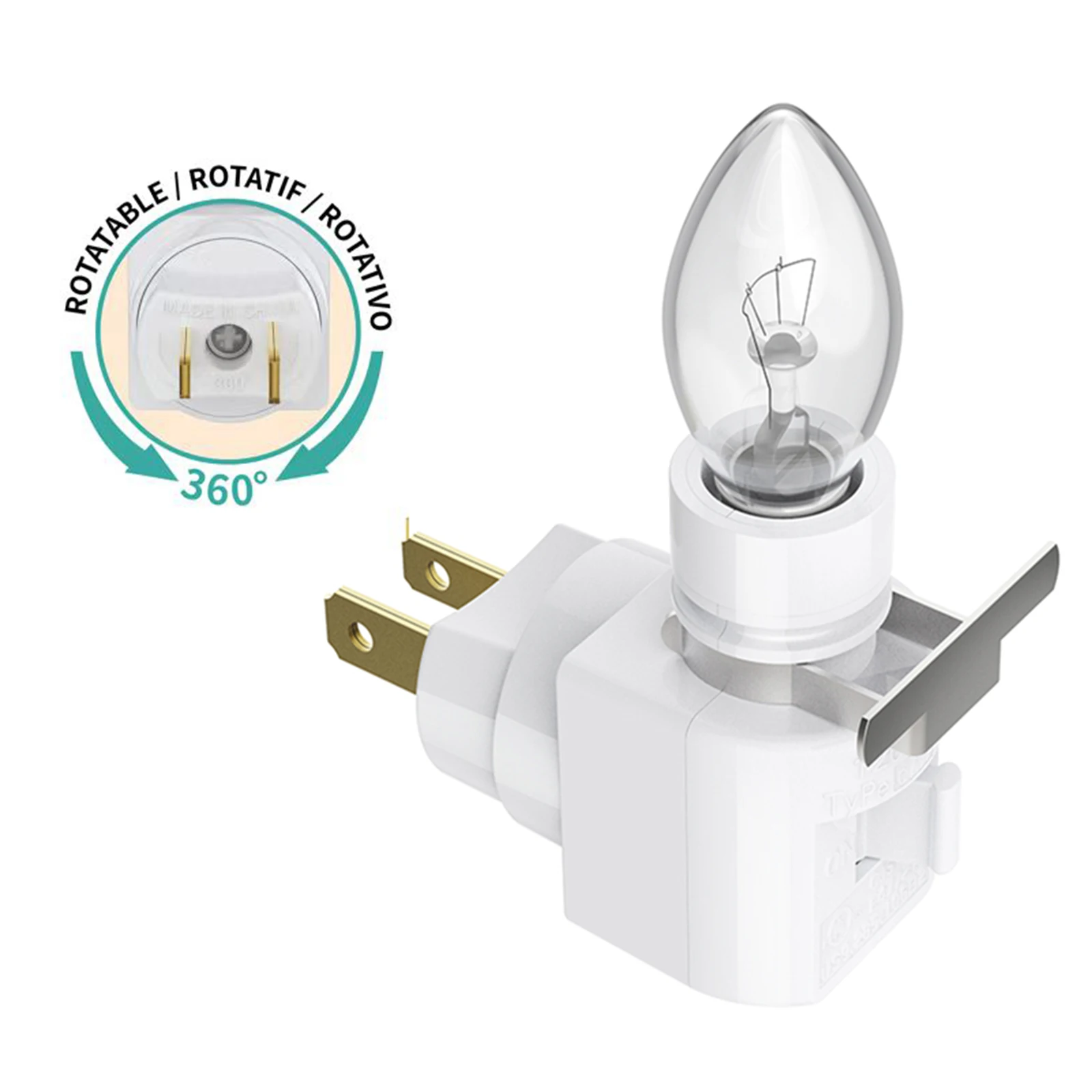 TWDRTDD Plug in Night Light, Wall Light Plug with ON/Off Switch and Metal Clip, Includes 1 7Watt C7 Bulb,360 degree Rotating