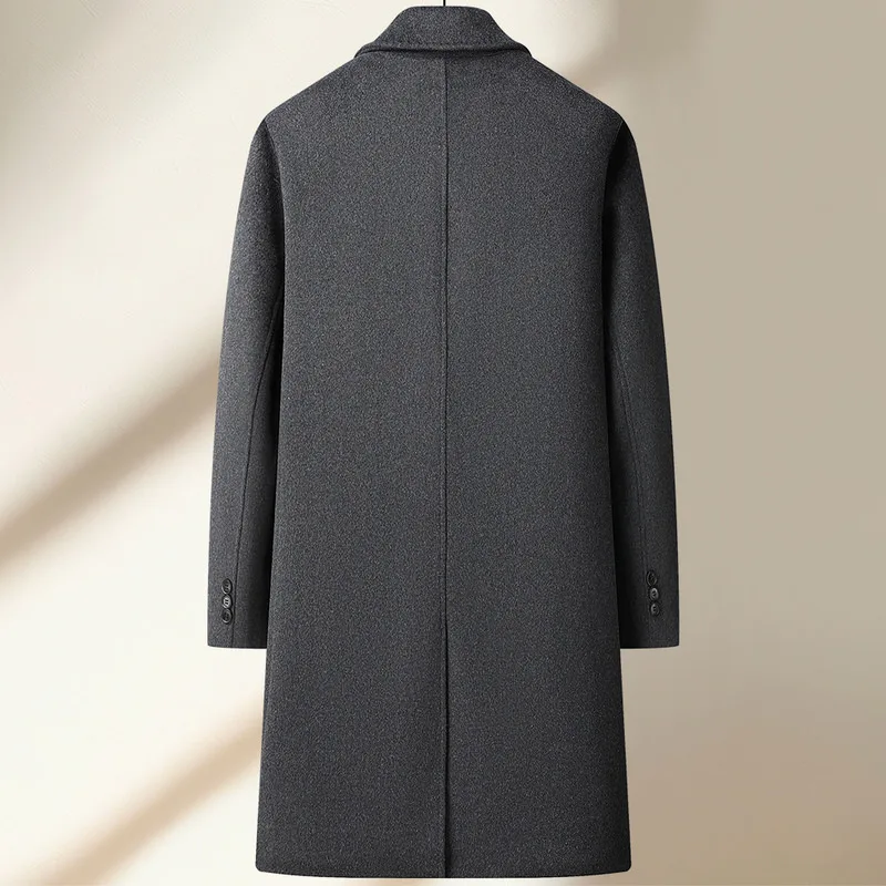 High Quality Men\'s Long-Length Duck Down Liner Woolen Coat Business Casual Windbreaker Puffer Jacket Solid 50% Wool Top Overcoat