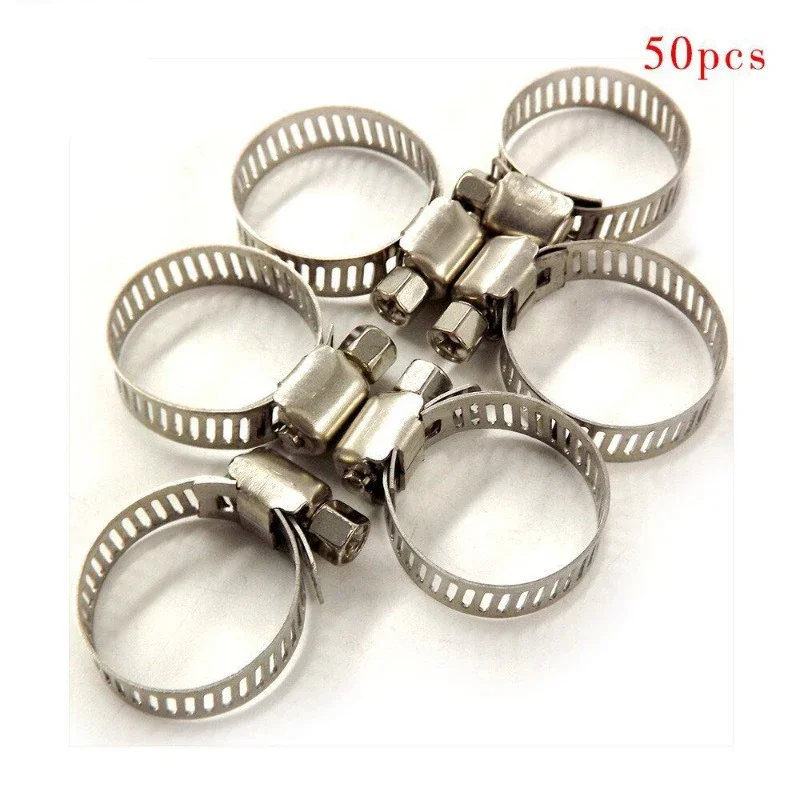 55pcs 16mm ~ 25mm 304 스테인레스 스틸 조정 가능한 드라이브 호스 클램프 연료 라인 웜 크기 클립 후프 호스 클램프