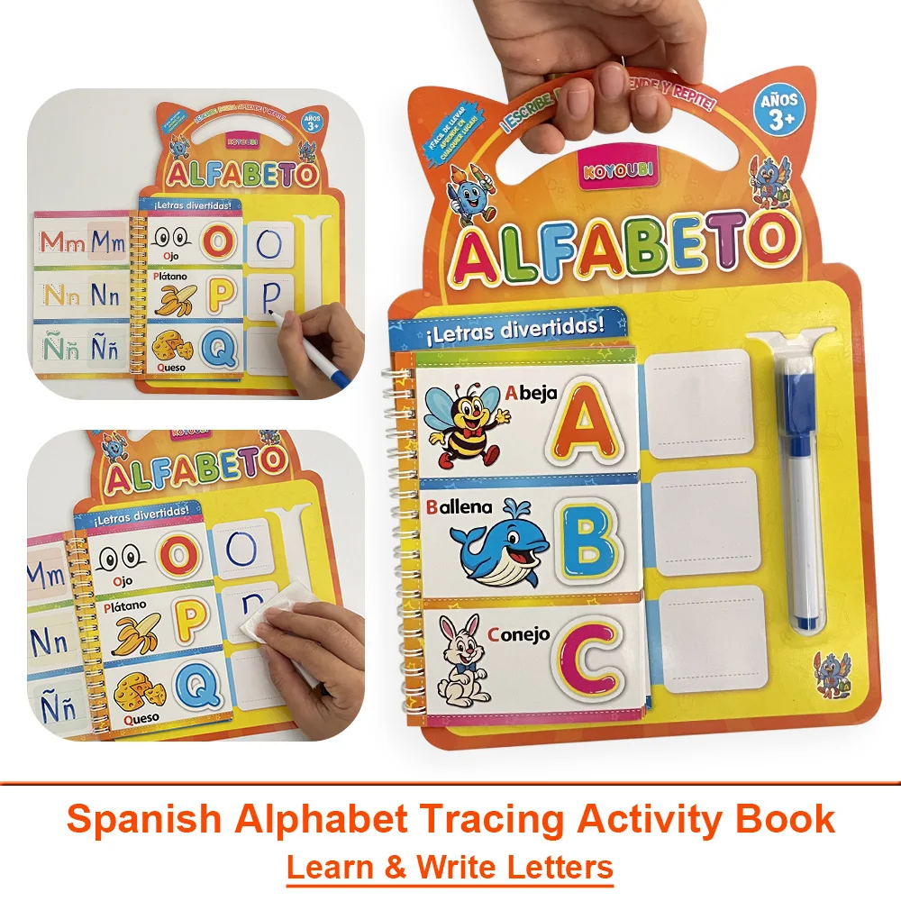 Reusable Spanish Alphabet Tracing Practice Book for Kids Homeschool Classroom Early Education Learning Spanish Letters Workbook