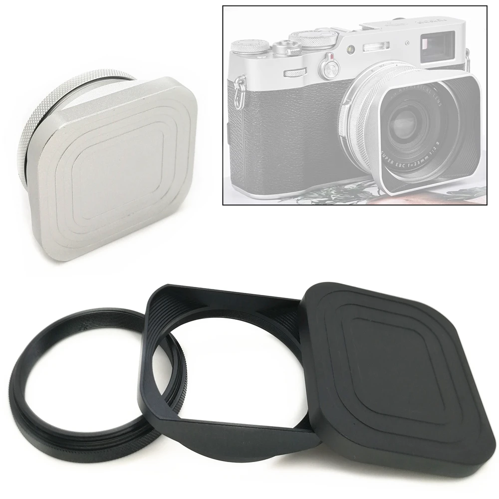 Metal Square Lens Hood Shade + Lens Cap Cover for Fujifilm Fuji X100VI X100V X100F X100T X100S Camera 49mm Filter