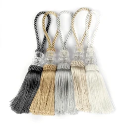 2Pcs Crystal Beads Tassel Fringe Hanging Rope Braided Craft Tassels Pendant DIY Key Tassel Trim Curtain Cabinet Home Decoration