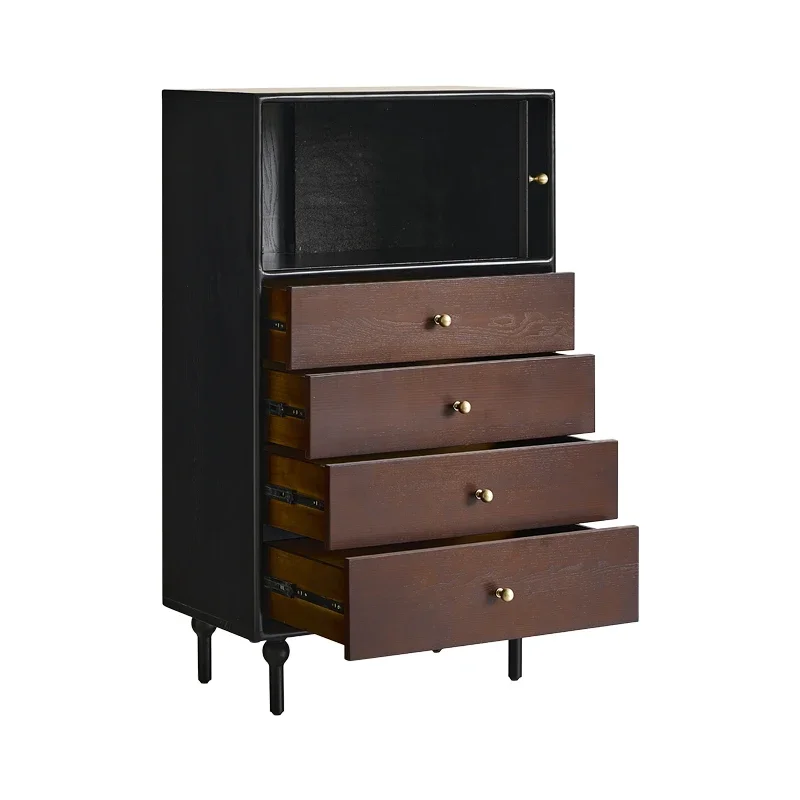 French retro solid wood four-chest cabinet small apartment living room side cabinet bedroom storage cabinet color matching desig