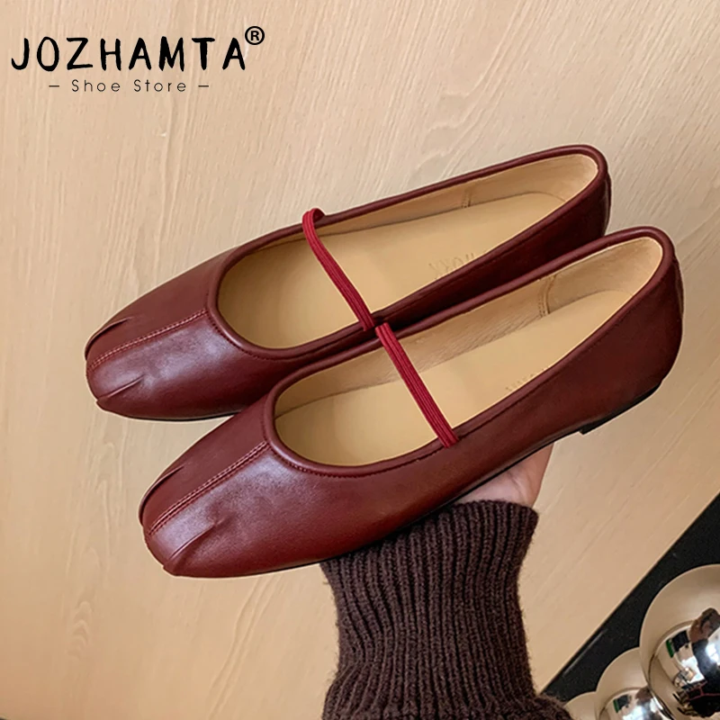 JOZHAMTA Women Ballet Flats Shoes Genuine Leather Casual Ballerinas Low Heels Shoes Elastic 2025 Daily Dress Dance Size 34-40