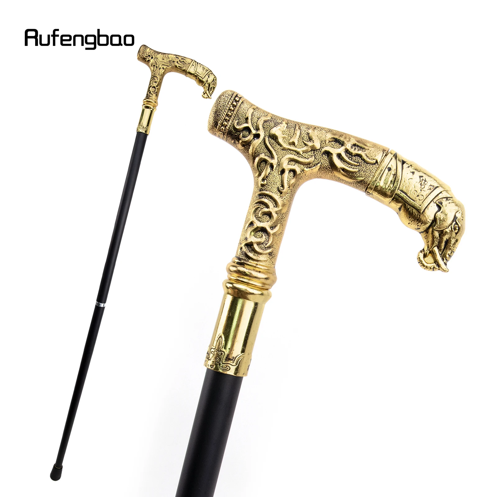 

Golden Elephant Handle Luxury Pattern Stick Party Elegant Walking Stick Cane Knob Crosier Performance Stage Cane 90cm