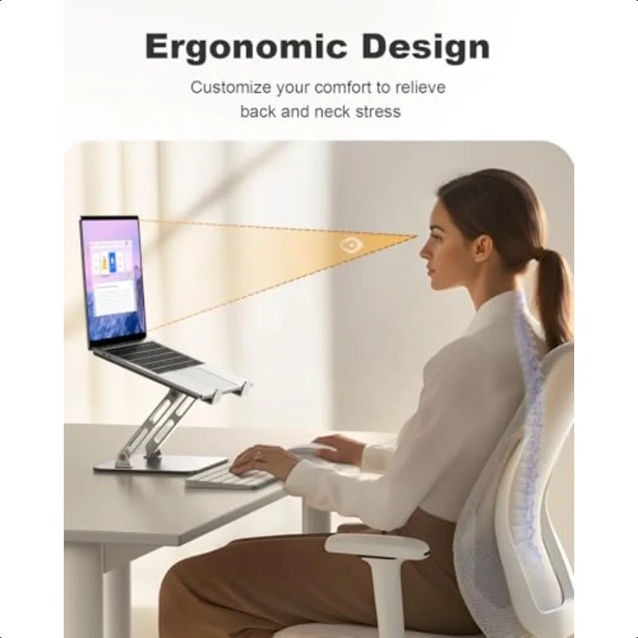Suporte ergonômico para laptop, porta dualbar, altura ajustável, suporte riser para mesa, ventilado, computador portátil, notebook