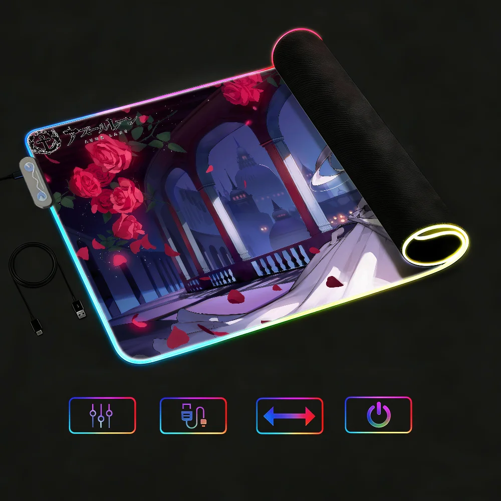 Azur Lane Belfast Mouse Pad RGB LED Non-slip Desk Mat Rubber Gaming Accessories Large XXL Computer Office Keyboard Carpet