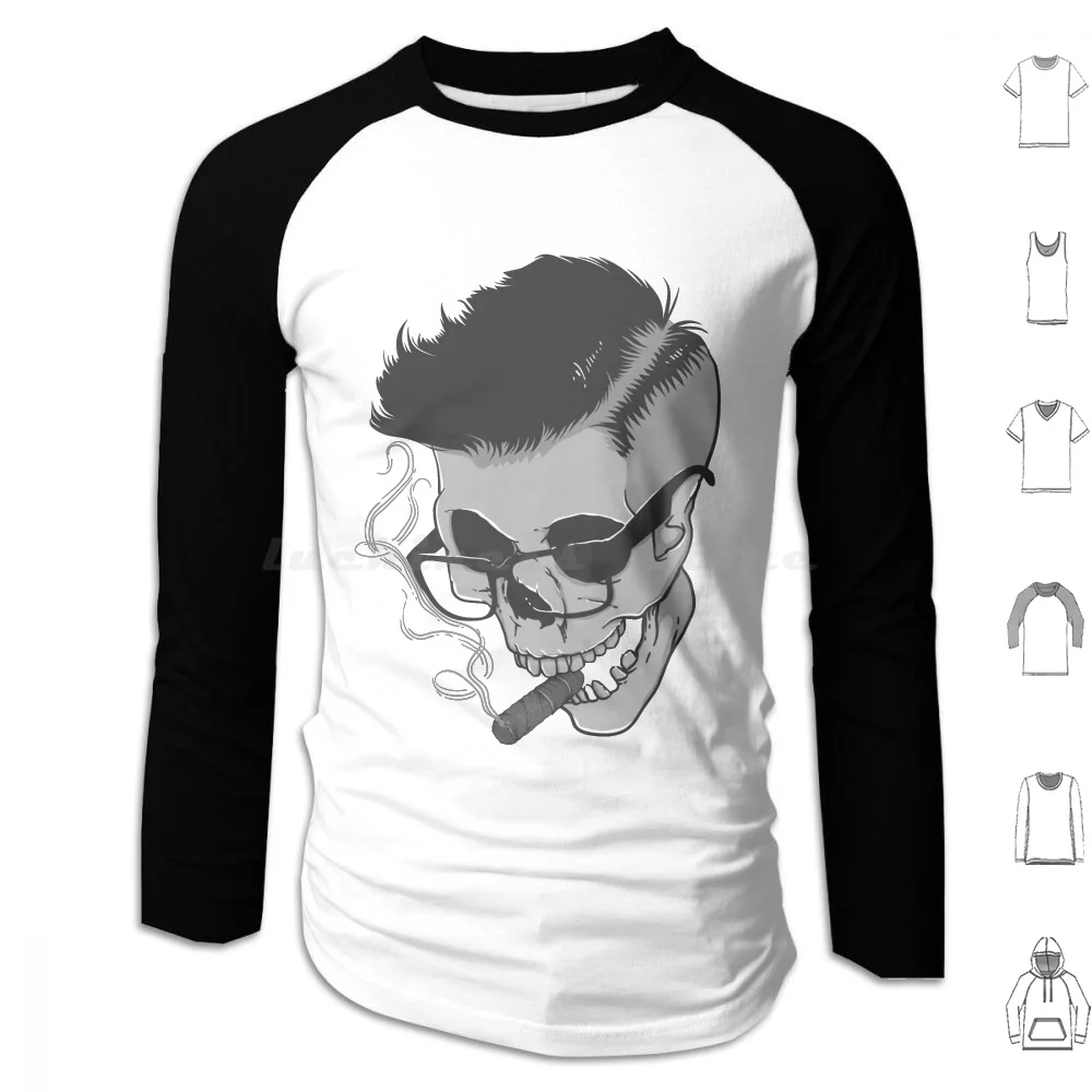 

Забавный ирокез, череп для курения сигар, дизайн для мужчин и женщин, толстовка с капюшоном, хлопковая толстовка с длинными рукавами, сигарета для курения, ирокез