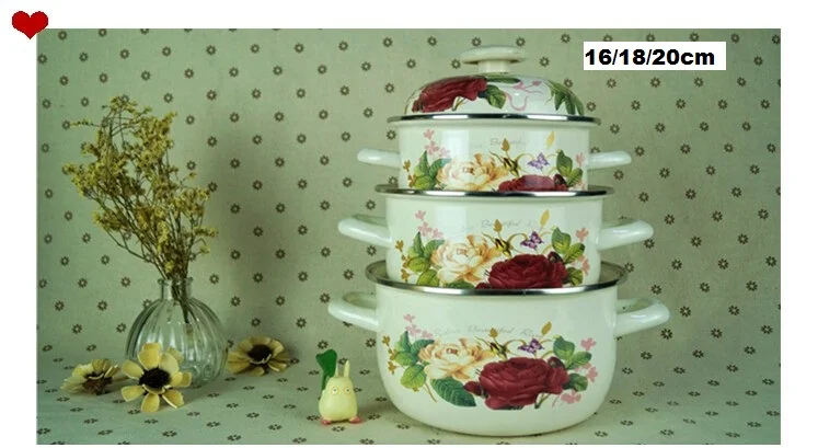 Free Shipping 10pcs Enamel Cooking Pots Set Casserole Stew Pot Soup pot Milk Pot 16/18/20/22/24cm Selection