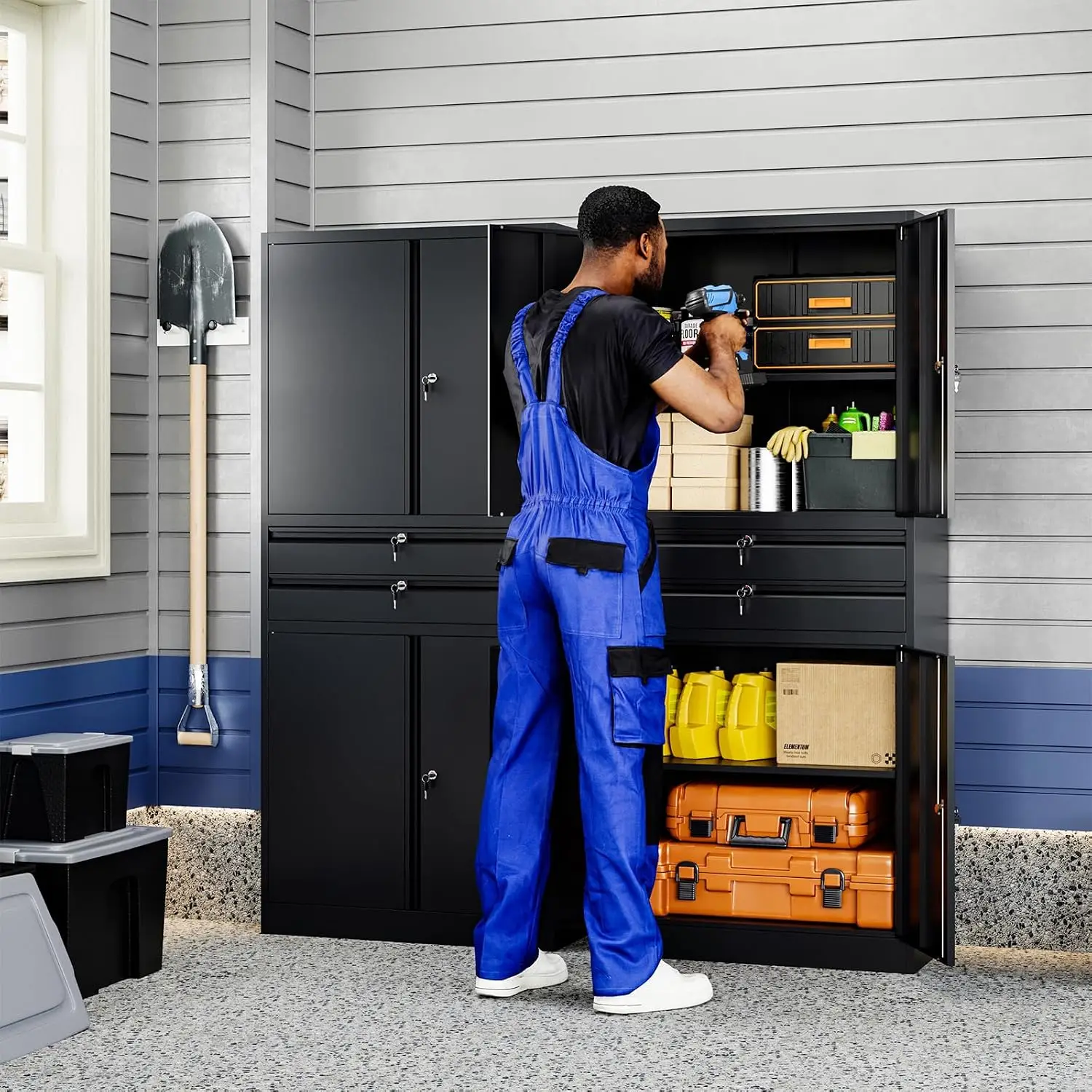 Metal Storage Cabinet With Locking Doors & Adjustable Shelves, 71