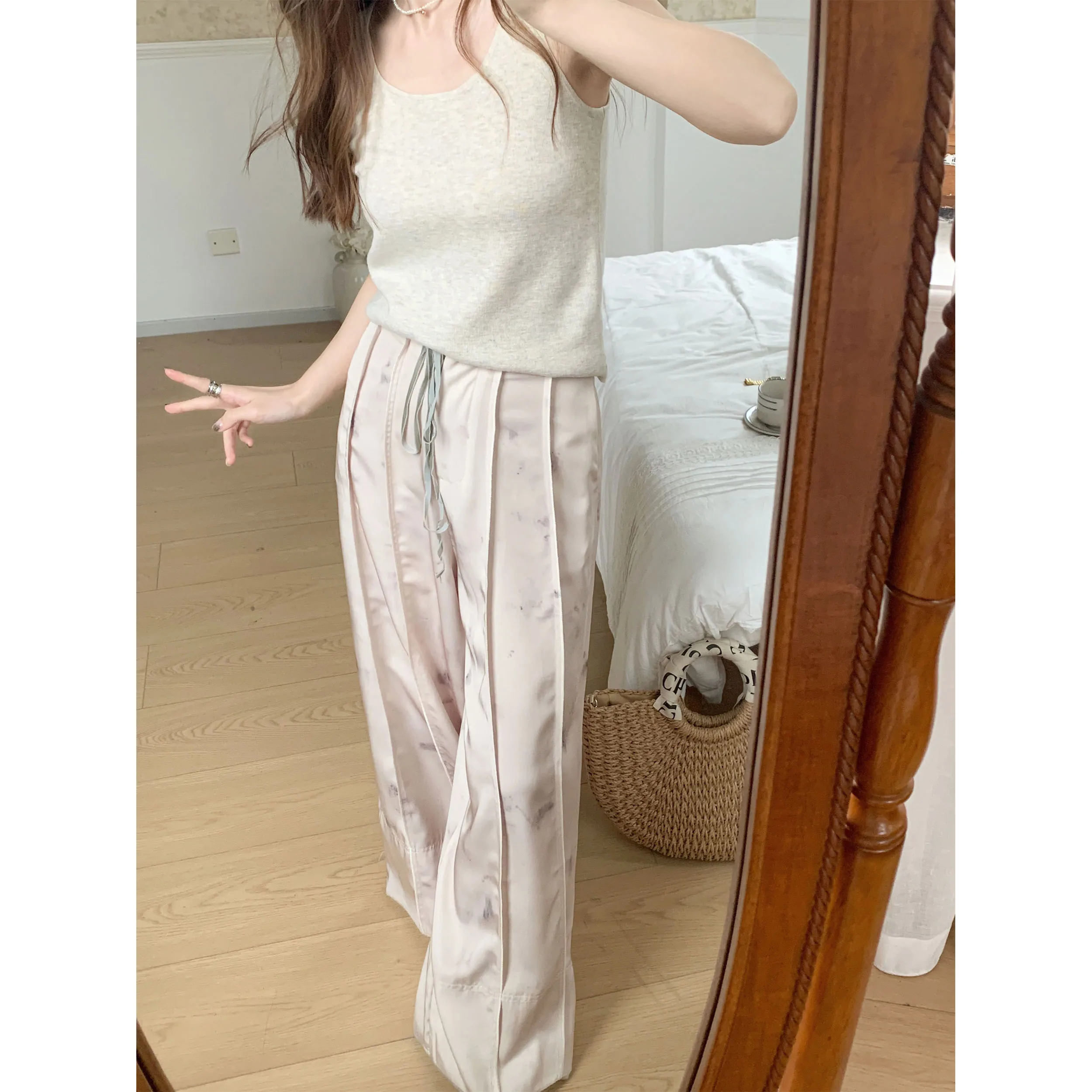 

Женские летние брюки с высокой талией и широкими штанинами, с эффектом тай-дай, для повседневной носки, с защитой от солнца, коллекция 2023 года