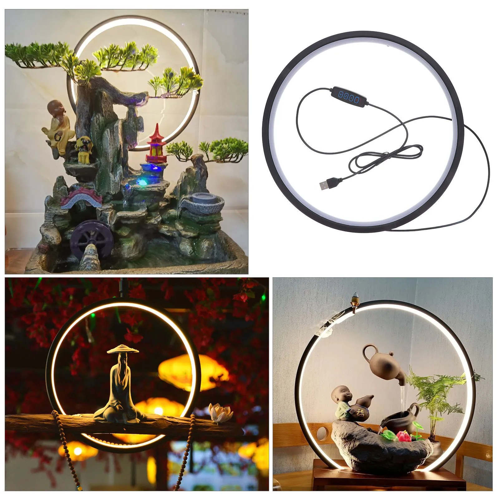 حامل مبخرة شلال مع حلقة إضاءة LED تعمل بمنفذ USB لتزيين حديقة زن للاسترخاء وحامل بخور للتدفق الخلفي للمنزل #1