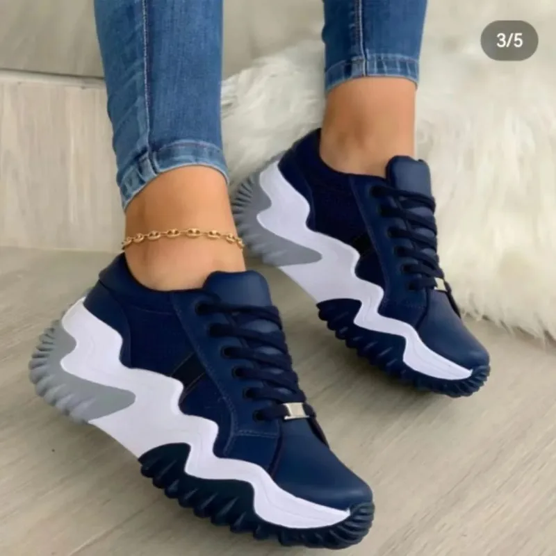 Women Platform Sneakers Leather Casual Ladies Chunky Shoes White Woman High Black Fashion Brand Thick Soled Wedge Sneakers