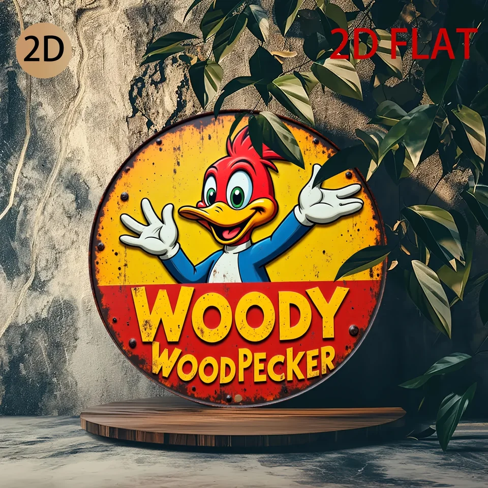 39 激安＜税送料2990円込み＞純正WOODY 板のみ　３９　ロングクルーザー Vintage Woody Woodpecker Metal Wall Art - Rustic Circular Tin Sign