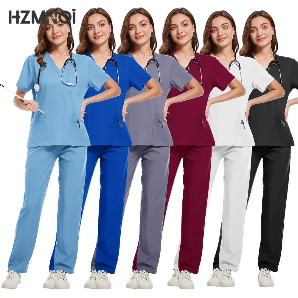 Keluaran baru kustom wanita Scrub menyusui Set celana kaki lurus Set dokter rumah sakit wanita Bergaya Slim Fit seragam Scrub rumah sakit