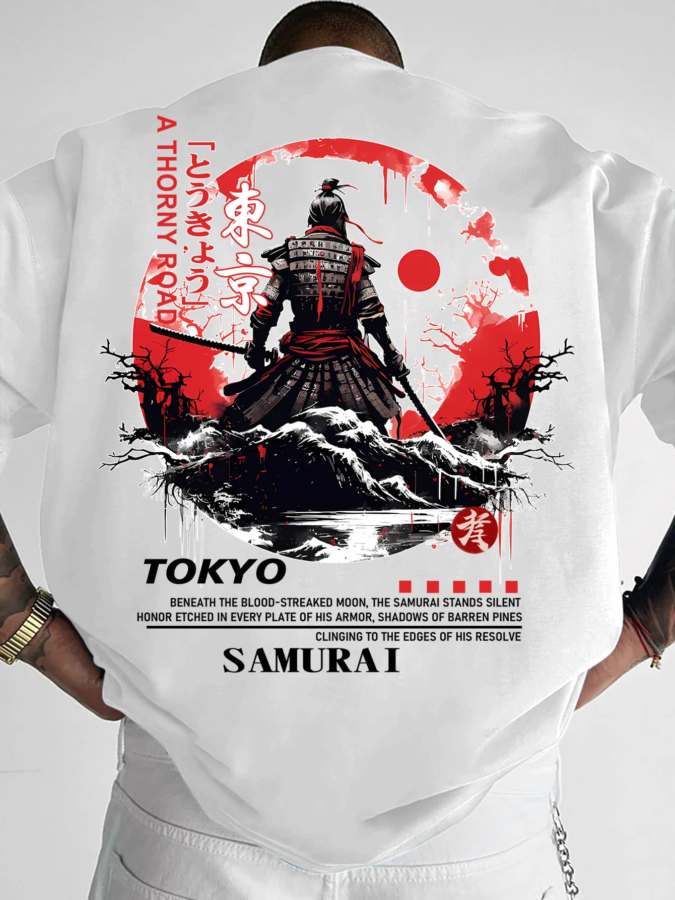 Herren Sommer Loose-Fit T-Shirt "Tokyo Samurai" - Dunkler Themenstil 100% Baumwollmaterial Vielseitig Trendig Bequem und Modisch