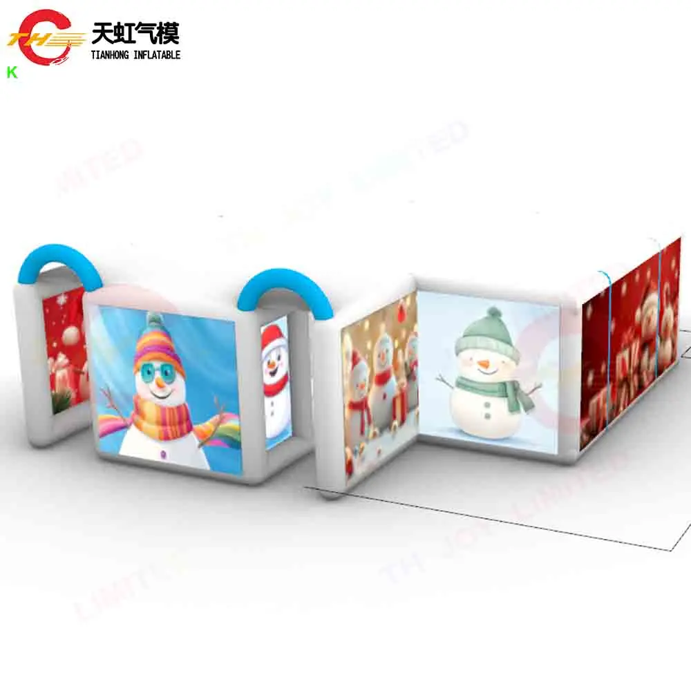 Free Ship Snowy Christmas Inflatable Maze Tag Blow Up Snowman Puzzle Maze House with Printing for Xmas Party Rental