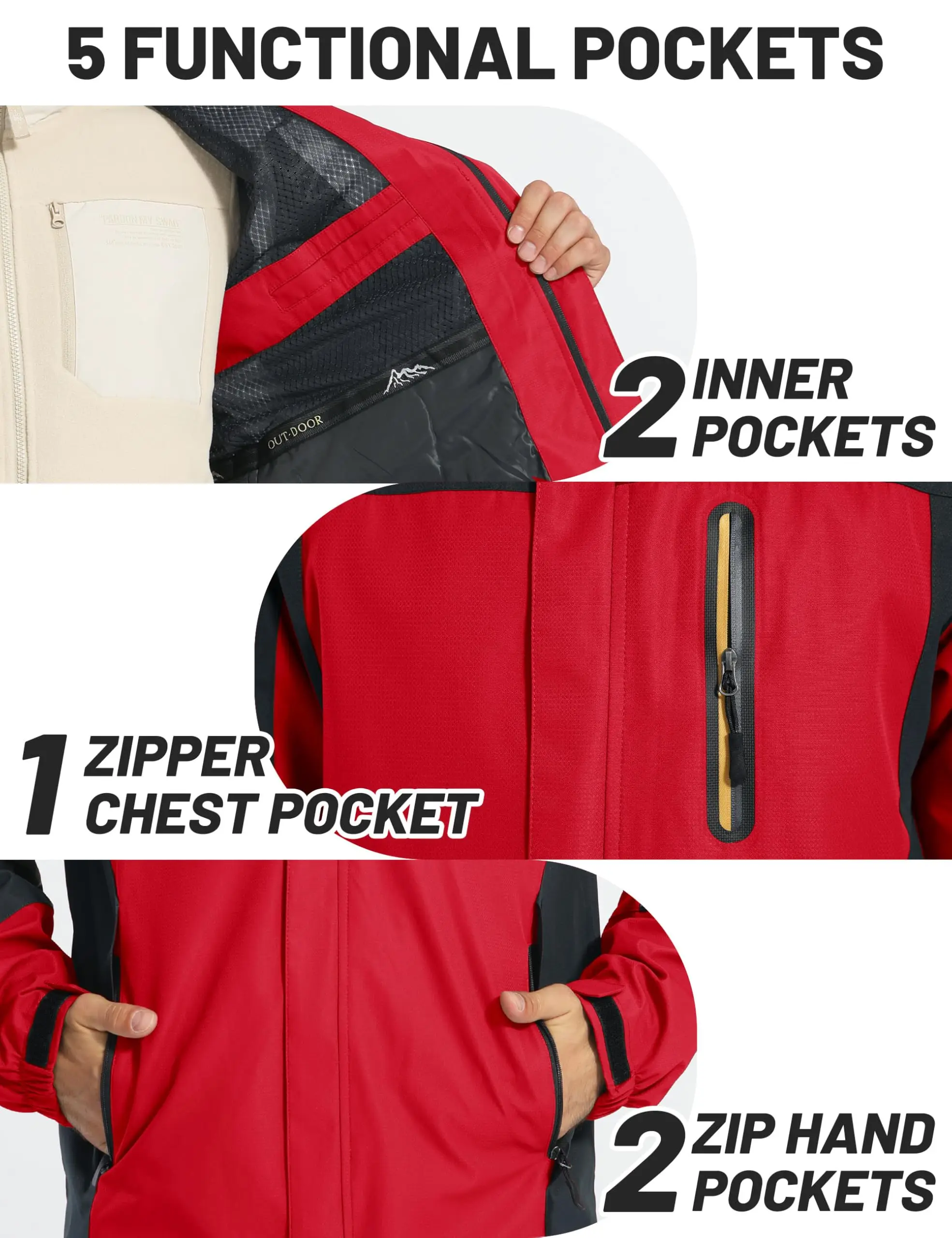 TACVASEN Waterproof Lightweight Jacket Mens Mesh Lined Outdoor Jacket Windproof Fishing Hiking Jacket Rain Coat Male Windbreaker