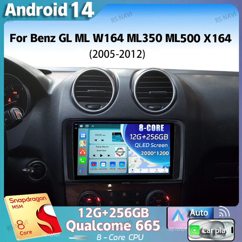 Android 14 For Benz GL ML W164 ML350 ML500 X164 2005-2012 2K QLED Android Car Radio Multimedia Video Player GPS Stereo CarPlay