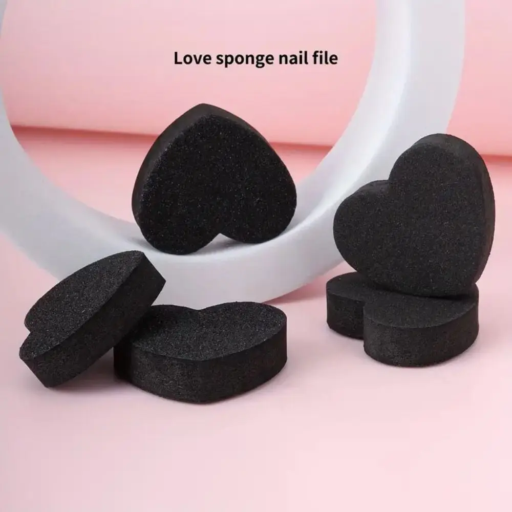 

10 pcs Cute Nail File Heart Shape Pink And Black Polishing Blocks Kit Polishable Two-Sided Nail File Blocks Buffer Sanding Files