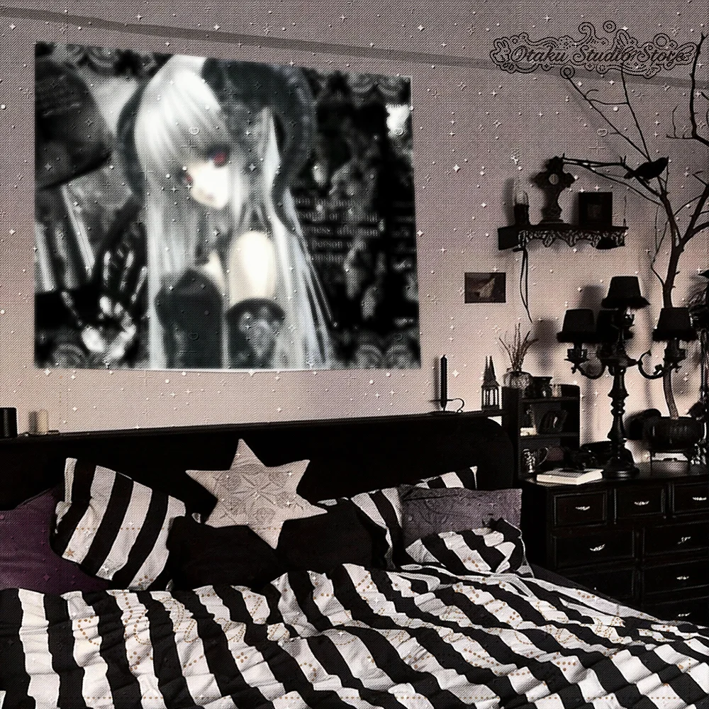 すべすべ Smooth Pale Skin Gothic Kawaii Demon Maiden Japanese Anime Wall Tapestry Dorm Fabric Art