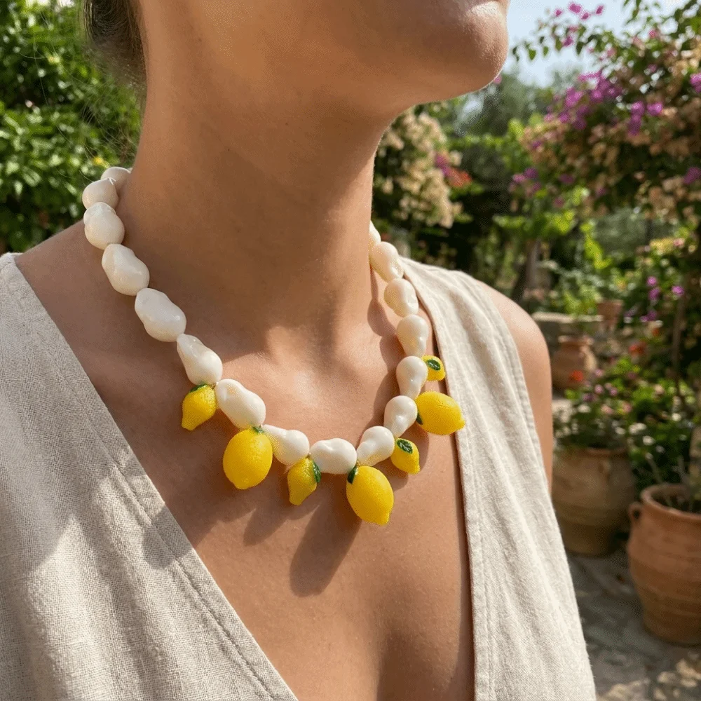 3D Fruit Fruit Pendant Necklace Niche Exaggerated Stackable Beaded Necklace Handmade Personalized Neck Jewelry
