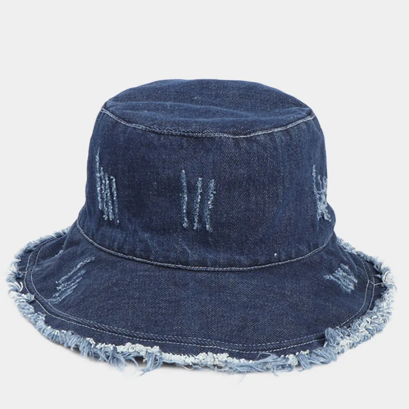 Vintage washed denim bucket hat for women sombrero panama men autumn winter Fisherman Hat iron wire design Foldable basin cap