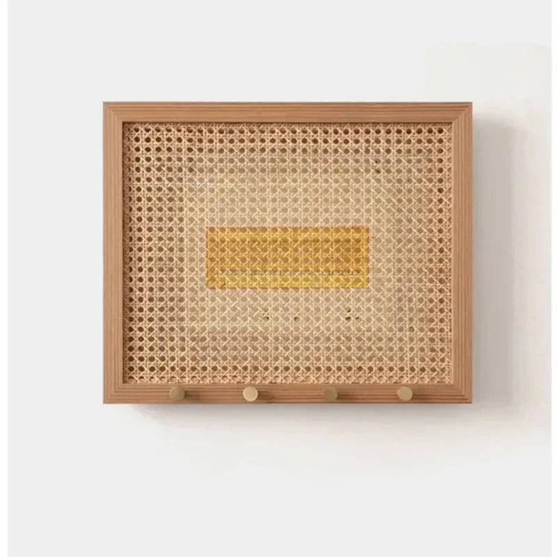 ABKJ-Rattan Electric Meter Box Flip Design Wall Sticker Clothes Hook Power Switch Cover Home Decoration