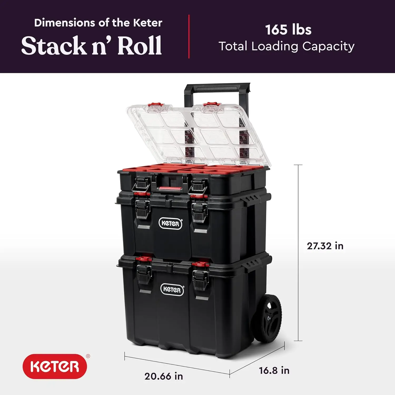 Stack-n-Roll-Rangement et organisation d'outils mobiles, système de boîte à outils modulaire en résine, 3 pièces