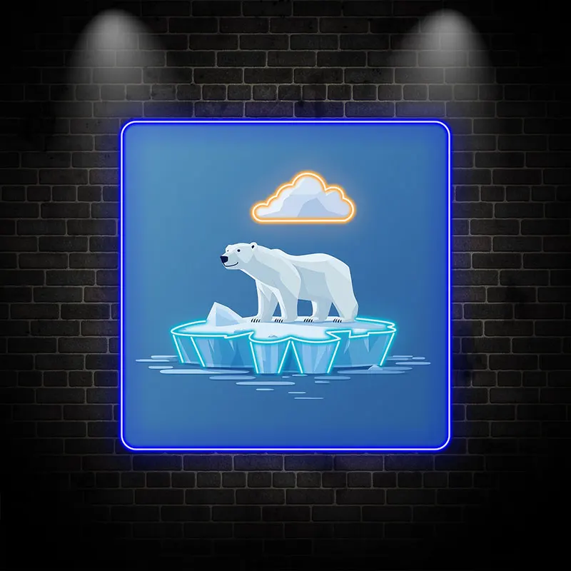 Toysign Cartoon Polar Bear on Iceberg LED Art - Fun Neon Wall Decor for Kids Rooms or Nursery, Playful and Bright Led Design