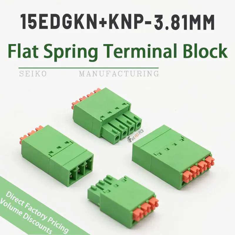 3.81mmFlat Spring-Loaded Connector Kit | Industrial 15EDGKNP Series 2-24P|Precision Equipment & IoT Devices|PA66 Flame Retardant