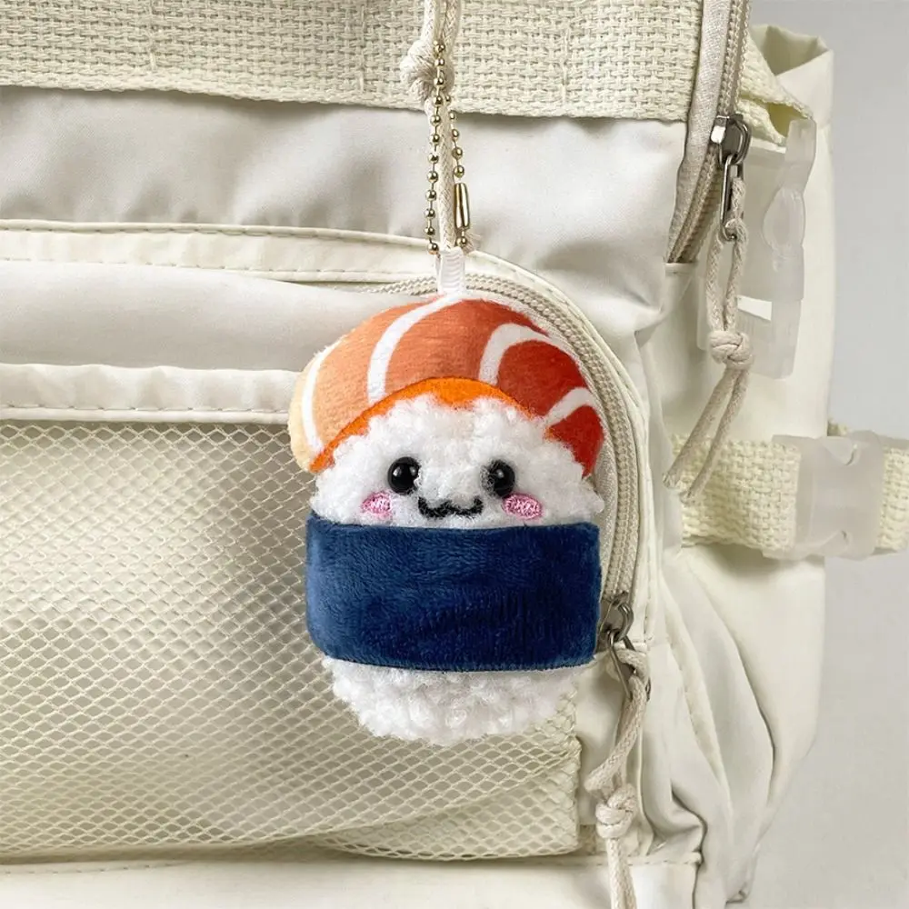 Cute Kawaii Salmon Keychain Cartoon Japanese Style Sushi Bag Pendant Plush Stuffed Soft Rice Plush Keyring Backpack Decor