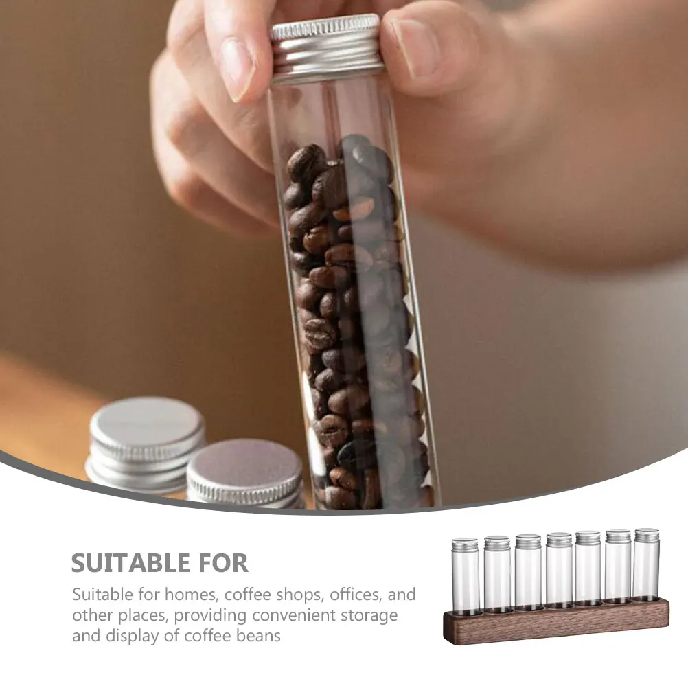 

1Set Coffee Beans Storage Rack Multi-Functional Glass Tube Dispenser for Home Office Kitchen Use Sealed Wooden Display Stand
