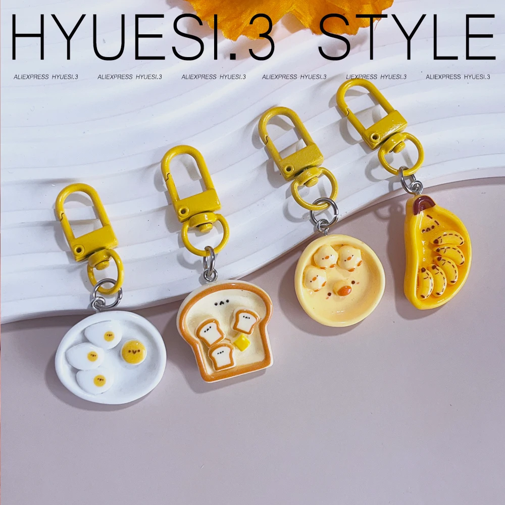 Cute Simulation Food Keychain Cartoon Breakfast Toast Banana Poached Egg Pendant Girls Backpack Accessories Couple Friend Gifts