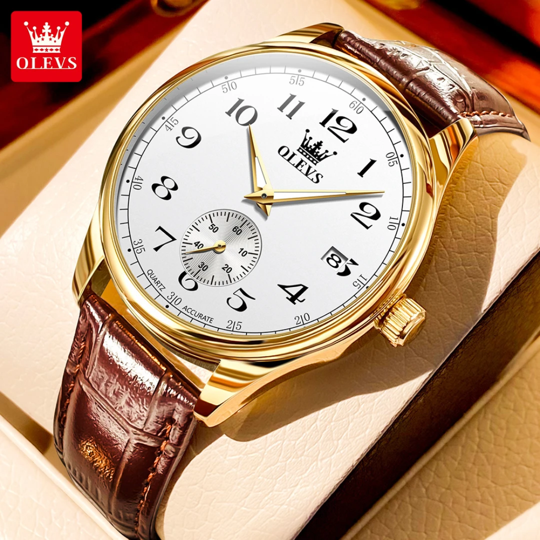 

OLEVS 3622 Quartz Fashion Watch Gift Leather Watchband Round-dial Wristwatch Luminous