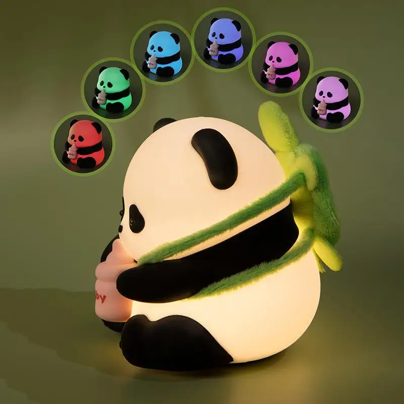 Led Three Level Dimming Flower Panda Night Light Colorful Timer Usb Charging Soft Light Fun Tapping Colors Change Silicone Gifts