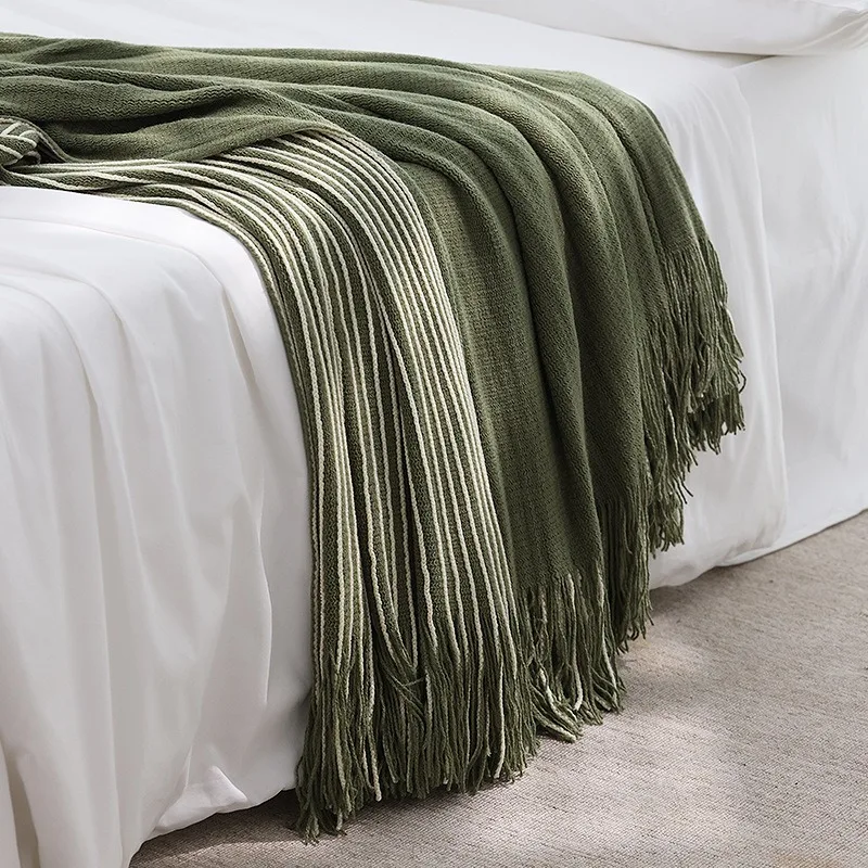 Rustic Farmhouse Knitted Bed Runner Throw Blanket for Homestay Hotel, Bed End Decorative Casual Cover New Style