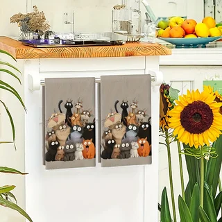 2-Pack of Many Cat-Themed Kitchen Towels, Dish Towels, Hand Towels, Kitchen Decor Towels, Neighbor Gifts, Sweet Housewarming Gifts for Friends, Mom Gifts, Friend Birthday Gifts.