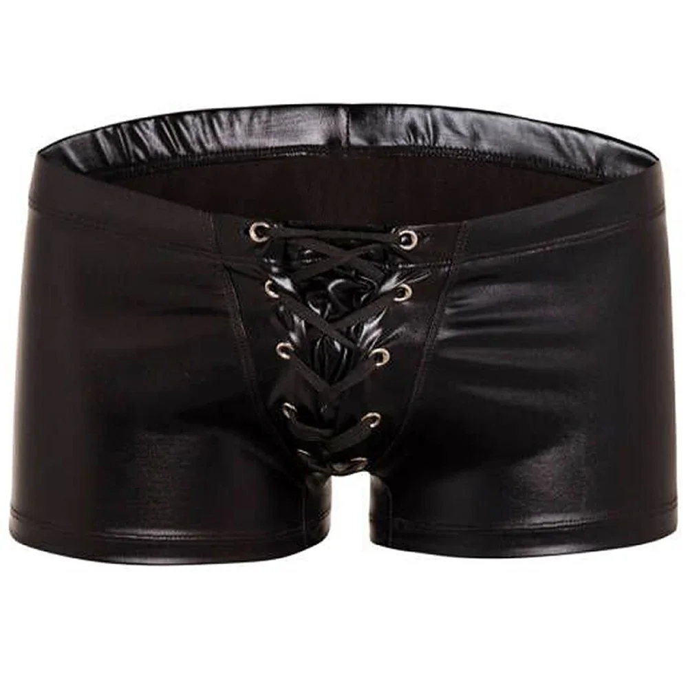 Sexy Men Leather Boxers Underpants Lingerie Faux Leather Shorts Stage Performance Costume Night Clubwear Underwear Boxers Shorts