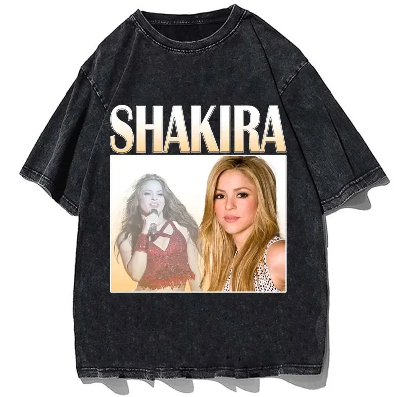 Hip Hop Singer Shakira Graphic Printed T-Shirt Vintage Cotton Oversize Tshirt  Summer Men Casual O-Neck Streetwear Tees Tops