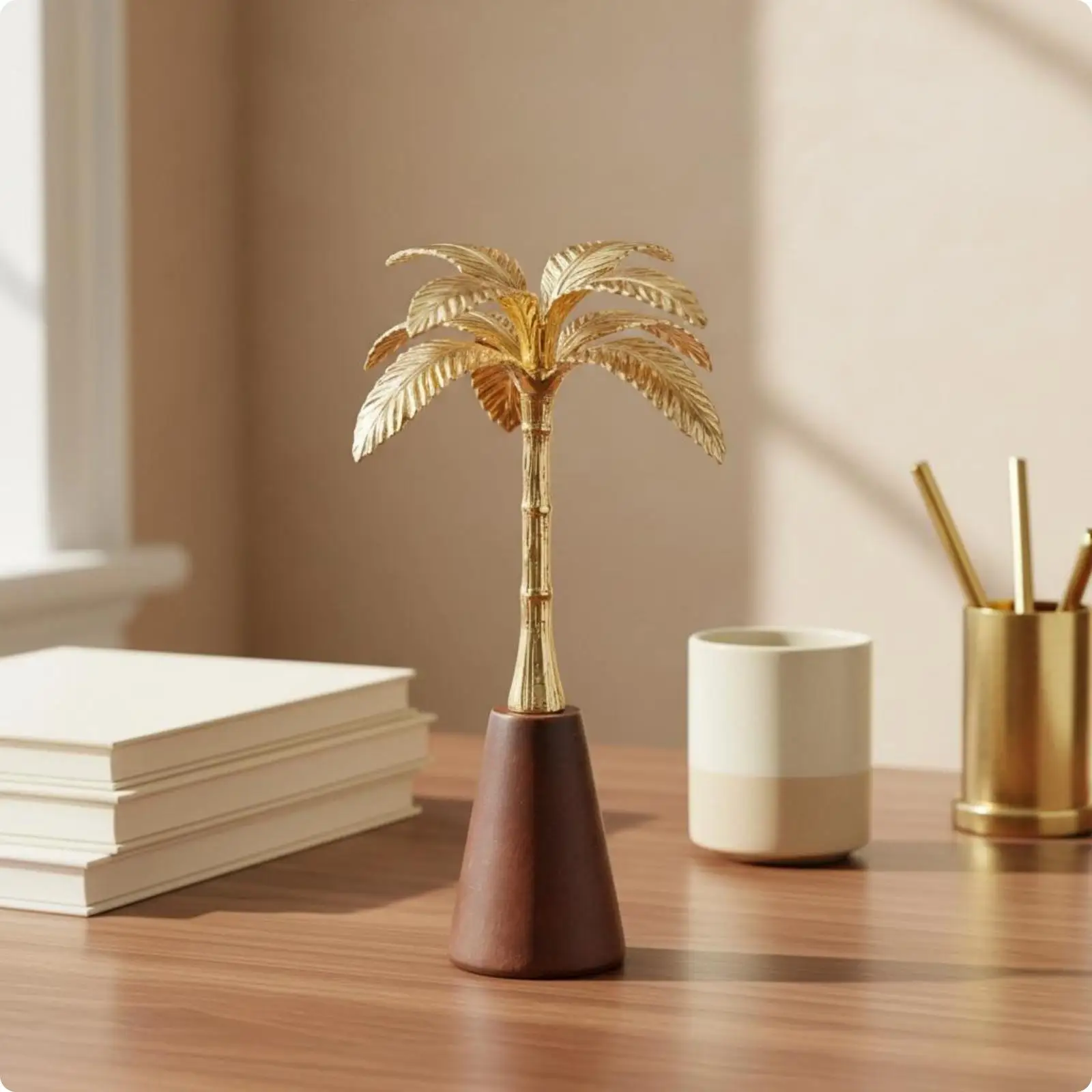 Artificial Gold Palm Tree Figurine Alloy Decorative Sculpture for Home Hotel Workplace Tropical Art Table Ornament