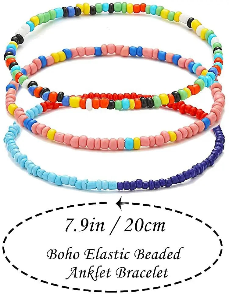 24PCS Boho Beaded Anklet for Women girls Elastic Anklets Colorful Beaded Ankle Handmade Adjustable Anklets African Anklets