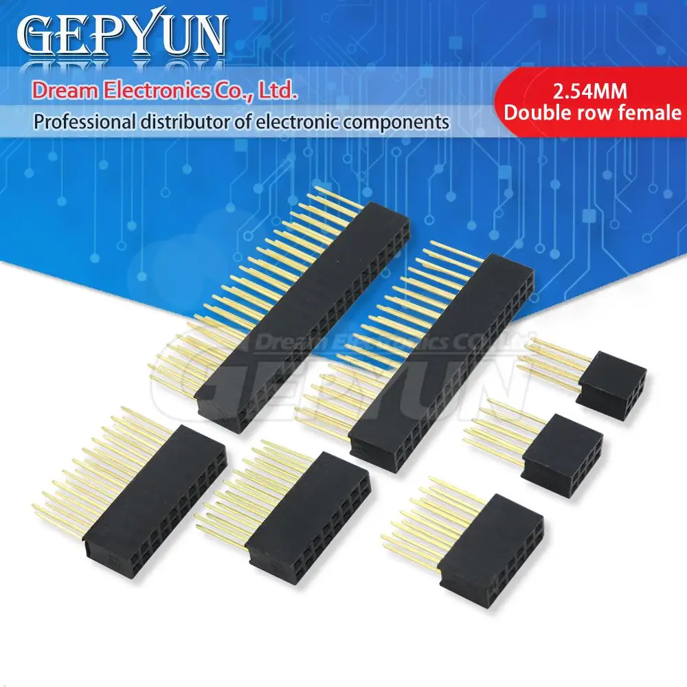 10PCS 2.54mm Double Row Female Long Pin 11mm Breakaway PCB Board Pin Header Socket Connector 2x3 2x4 2x6 2x8 2x10 2x18 2x20 Pins