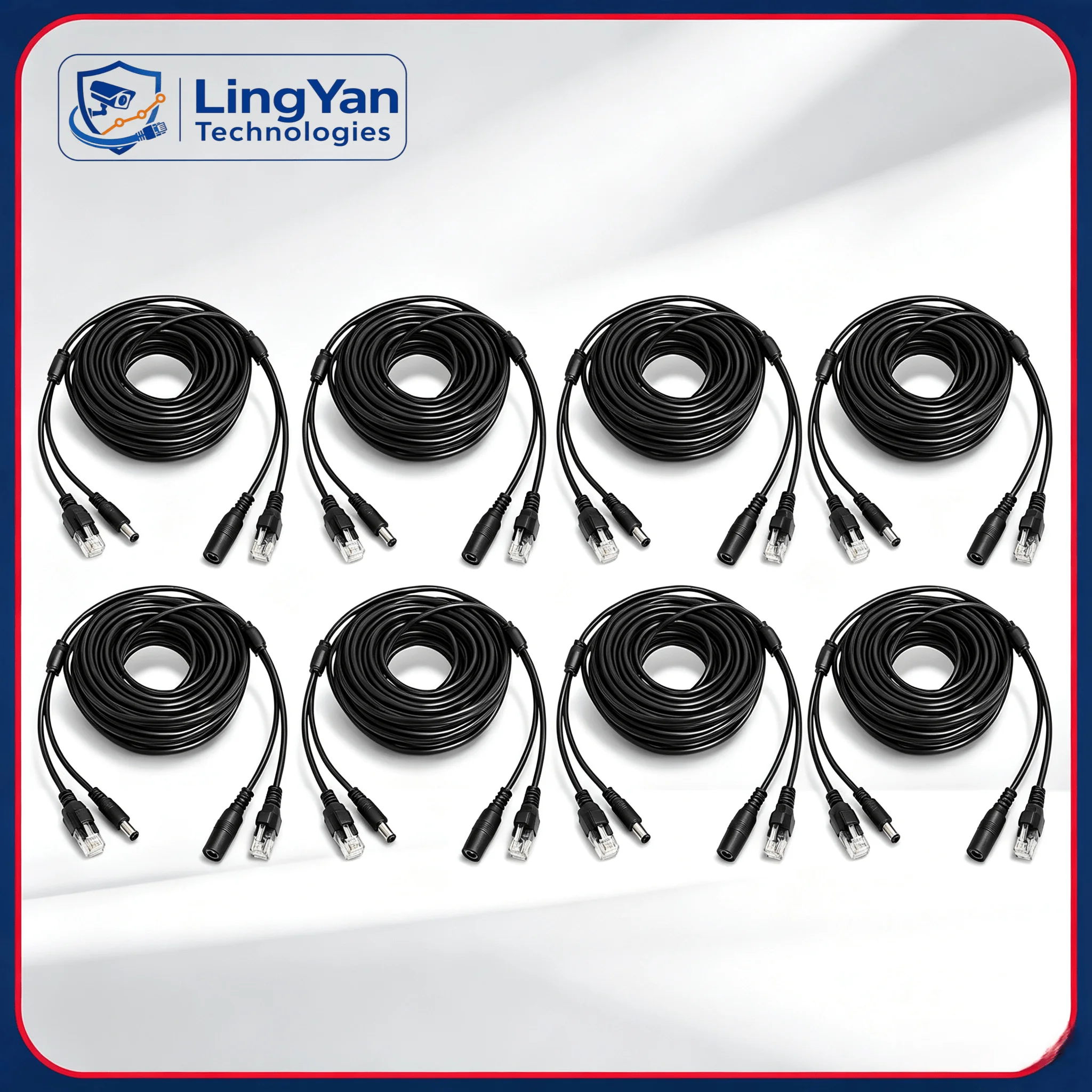 Composite 8+2 Core Surveillance Wire 5M RJ45 DC Network Power Extension Cable Bulk 4/8/10PCS Indoor Security Wiring