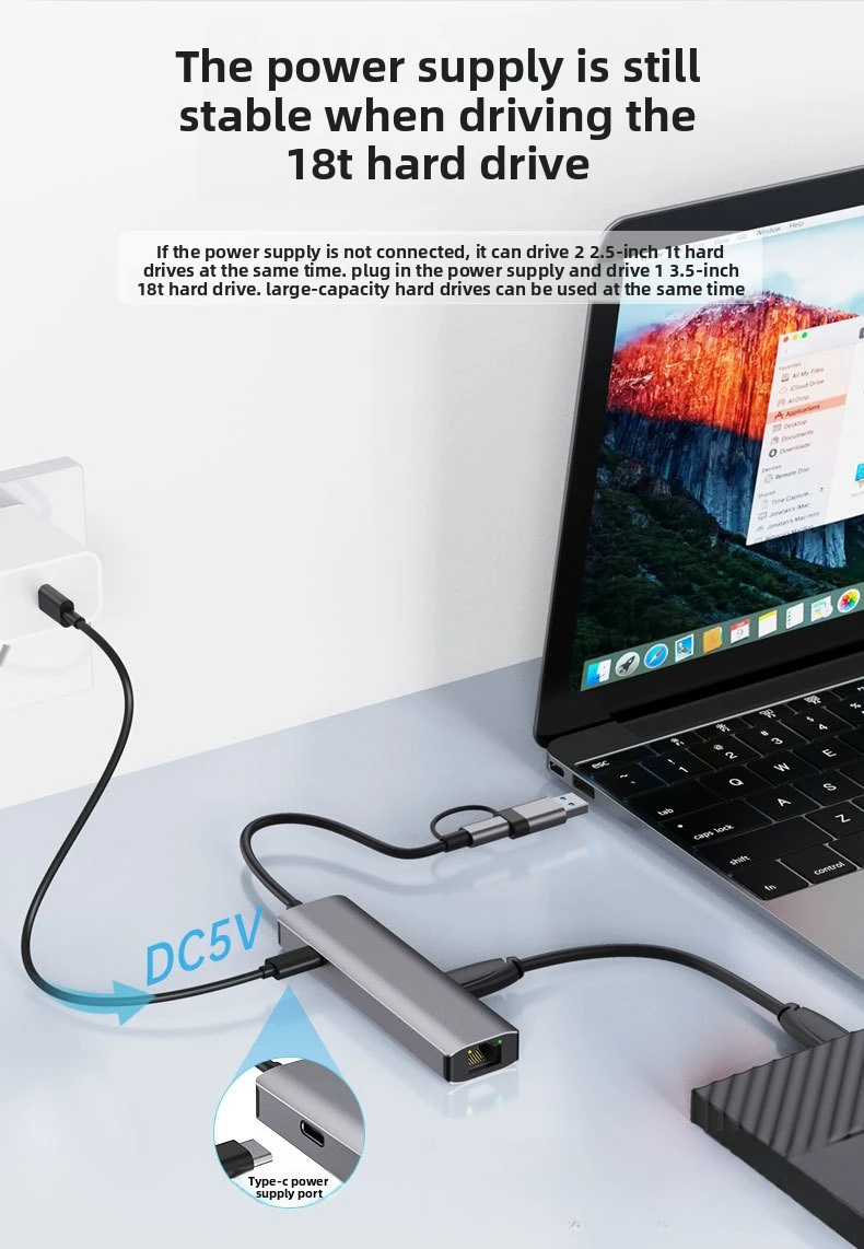 Typ-C USB 2-in-1 Gigabit kabelgebundene Netzwerkkarte für Laptop und Tablet USB auf Ethernet 2.5 – Detail 4