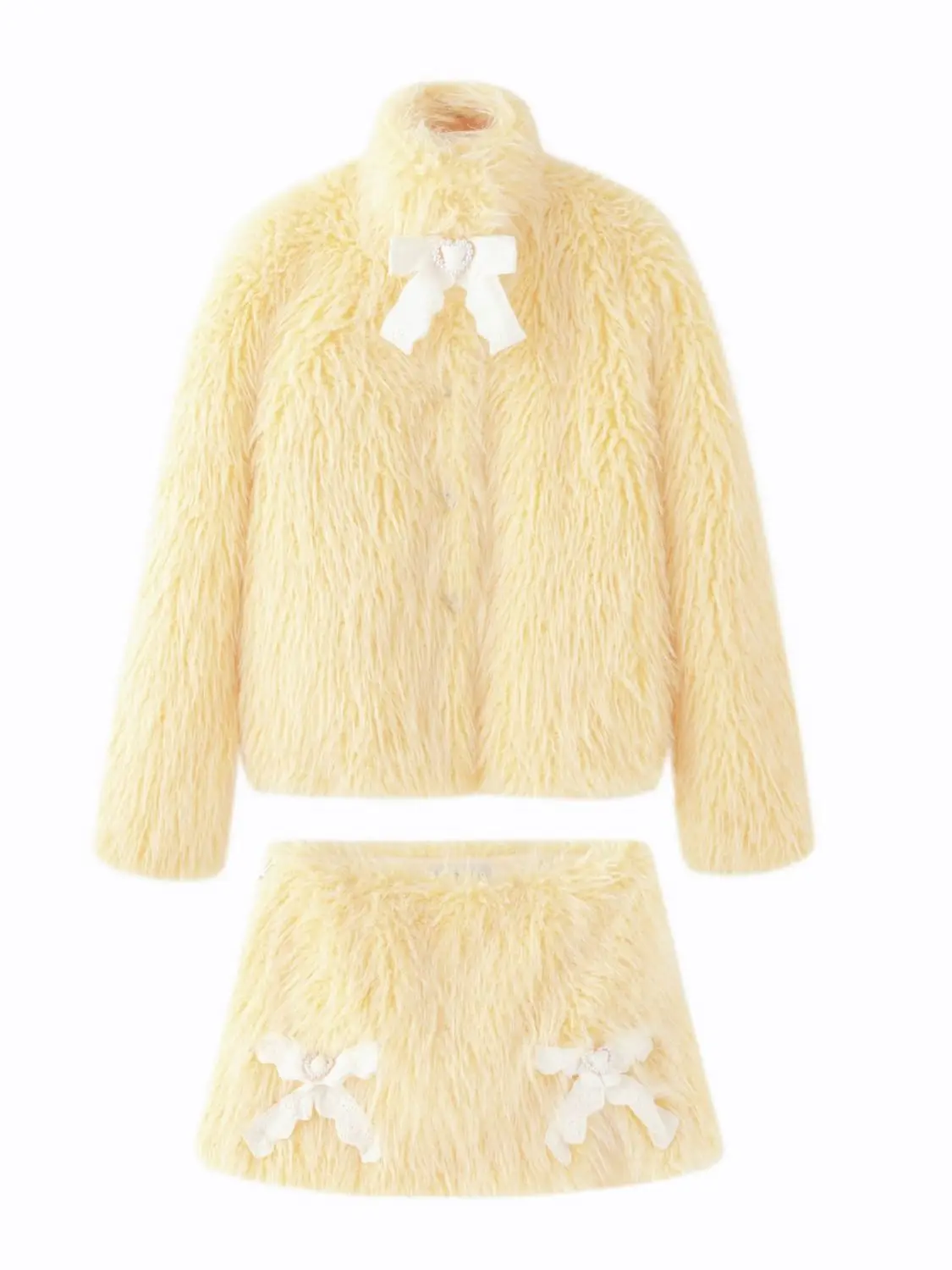 Korea Two Piece Set Faux Fur Coat Skirt Women New Solid Color Plush Spliced Jacket Female Loose Outwear Tops