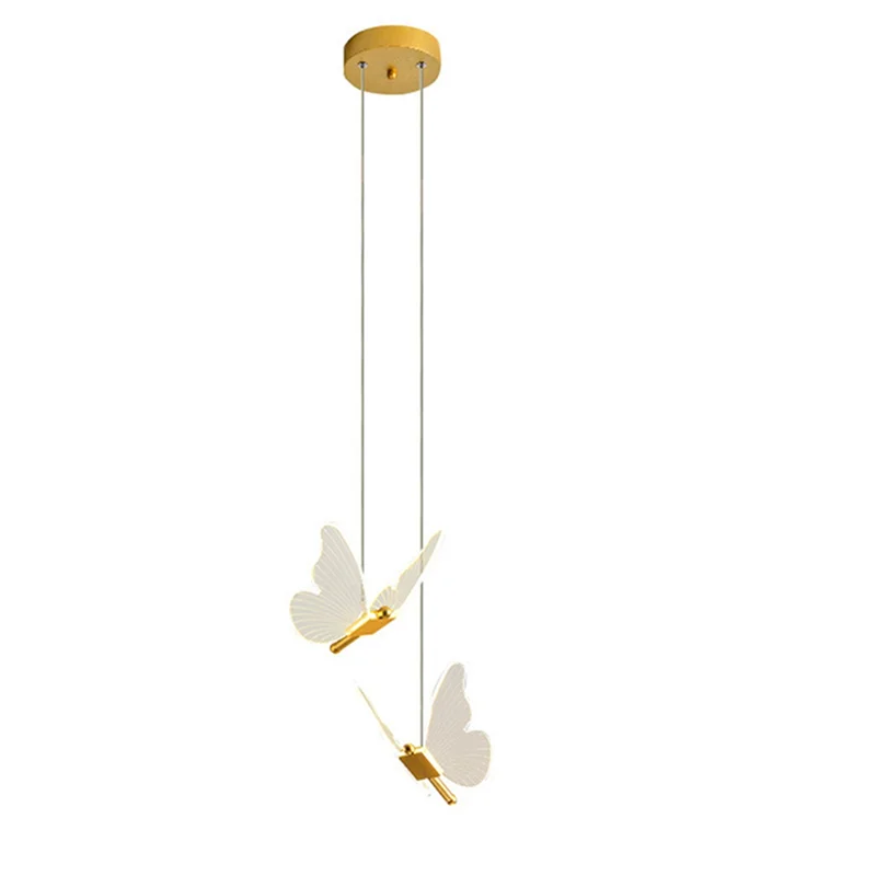 Butterfly LED Pendant Lights Nordic Golden Bedside Chandelier Lighting for Living Room Bedroom Bedside Lamp B