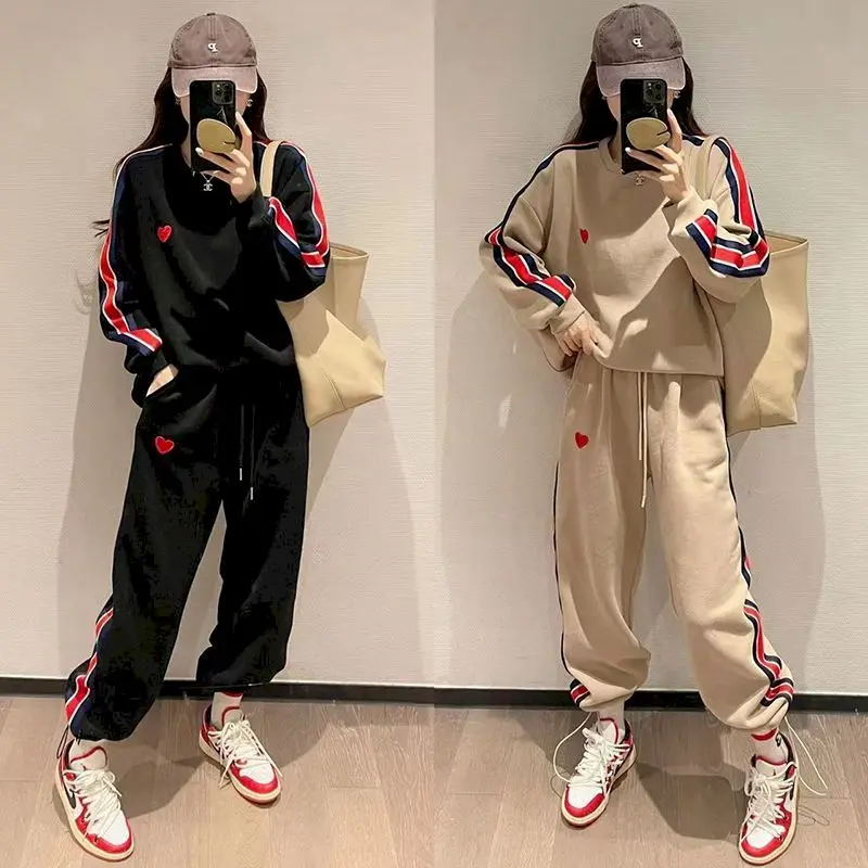 

Korean Fashion Love Embroidery Sweatshirts+Sweatpants Women Casual Hoodies Oversized Two Piece Sets Womens Outifits Y2k Clothes